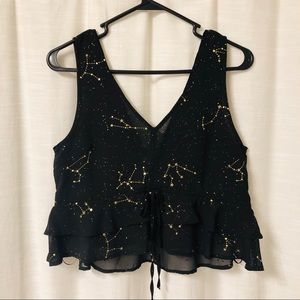 ASOS Crop Top with Ruffle Hem and Celestial Print